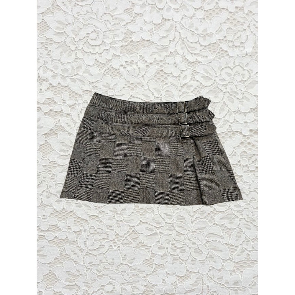 vintage express plaid mini skirt with buckle details